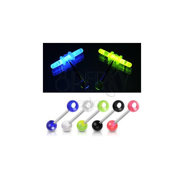 Tongue piercing - coloured balls, hole for glowsticks