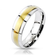 Two coloured steel wedding band with protruding middle part