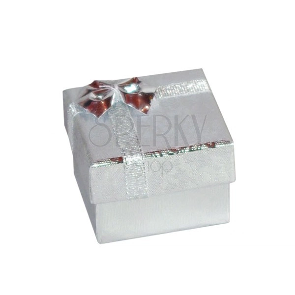 Present box for earrings - shiny silver roses, bow, 50 mm