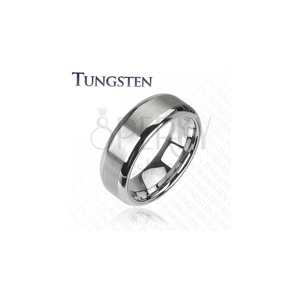 Tungsten ring in silver colour - cut middle strip, shiny edges