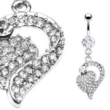 Belly button ring - sparkling heart, gem paved