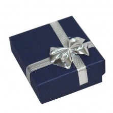 Gift box for rings or earrings - dark blue rectangle, bowknot of silver colour