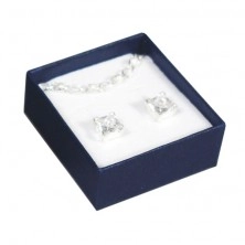 Gift box for rings or earrings - dark blue rectangle, bowknot of silver colour