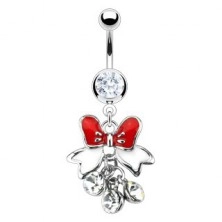 Dangle belly bar - bow with hanging zircons