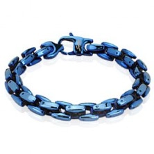 Massive shiny stainless steel bracelet - blue colour