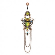 Belly bar in Vintage style - butterfly, coloured zircons, chains
