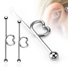 Surgical steel ear piercing - industrial barbell with heart and balls