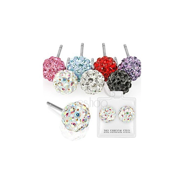 Surgical steel earrings - balls with small stones