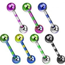 Stainless steel barbell with colourful anodized stripes
