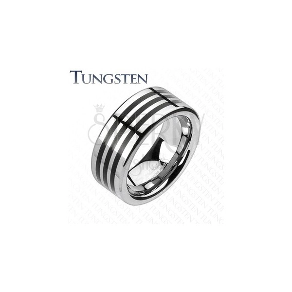 Tungsten ring with three black stripes on its surface