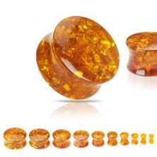Saddle plug made of synthetic amber with glitter