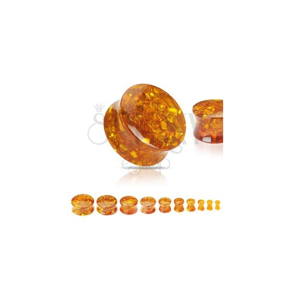 Saddle plug made of synthetic amber with glitter
