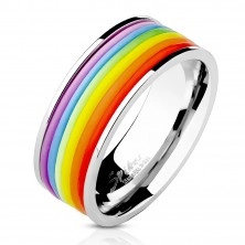Steel ring with rainbow-coloured rubber central part
