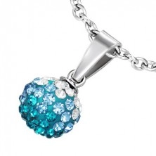 Steel pendant - gem paved ball combining three colours