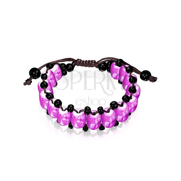 SHAMBALLA bracelet - oval stone beads, purple marble pattern