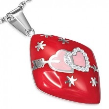 Stainless steel rhombic pendant with hearts and snowflakes
