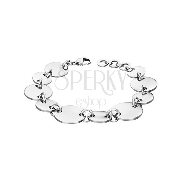 Bracelet made of surgical steel with big and small circles, silver colour