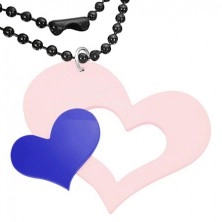 Pink - blue pendant made of acrylic, big and small heart
