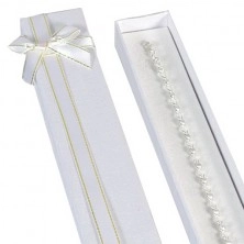 Oblong gift box - white with white and gold ribbon