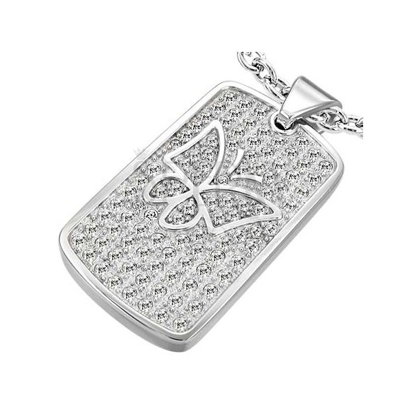 Multi-gem stainless steel pendant with butterfly