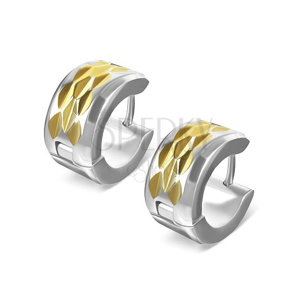 Stainless steel earrings - rhombus cut-out on gold stripe