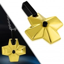 Steel pendant - wide cross in gold colour with black eye in the middle