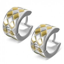 Round stainless steel earrings - crossed stripes with rhombuses