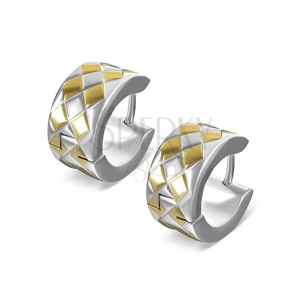 Round stainless steel earrings - crossed stripes with rhombuses