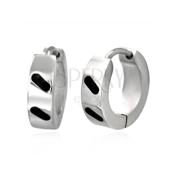 Steel earrings - shiny hoops with diagonal lines