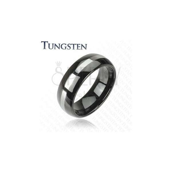 Black tungsten band with silver line, 6 mm