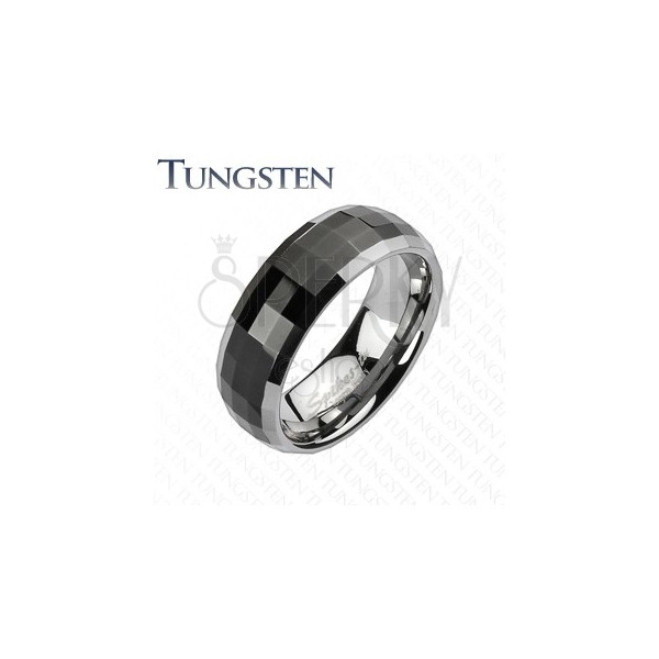 Tungsten ring in disco style - black centre, silver-toned edges