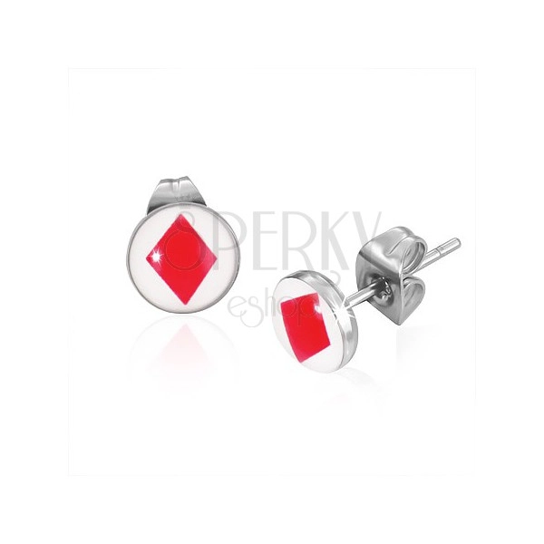 Steel stud earrings with playing cards symbol