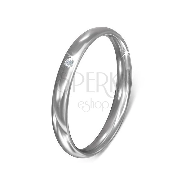 Stainless steel ring - thin band with zircon