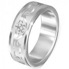 Steel ring - matt with shiny tribal ornament