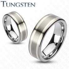 Tungsten carbide ring with silver stripes, 8 mm