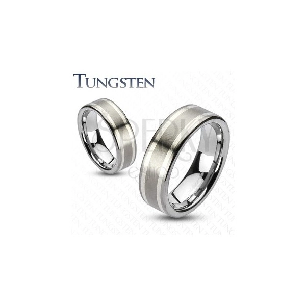 Tungsten carbide ring with silver stripes, 8 mm