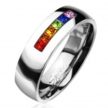 Stainless steel ring with colourful zircons