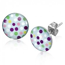 Stud earrings made of steel with colourful dots