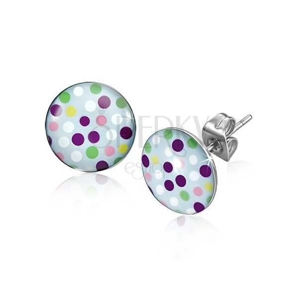Stud earrings made of steel with colourful dots