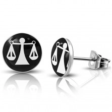 Round steel earrings with zodiac sign - Libra