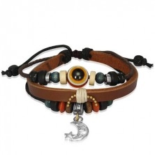 Multi bracelet made of leather and strings with balls and moon