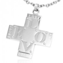 Pendant made of steel - double cross with word "LOVE"