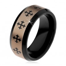 Tungsten ring with cross and silver stripe