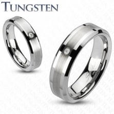 Tungsten ring with brushed centre and zircon