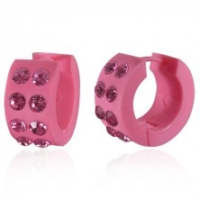 Acrylic earrings - pink circles with rhinestones