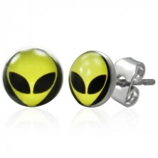 Steel earrings with imprint of an alien head