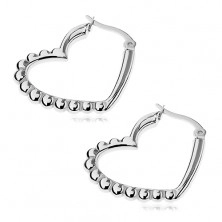 Steel earrings in silver hue - heart contour with balls