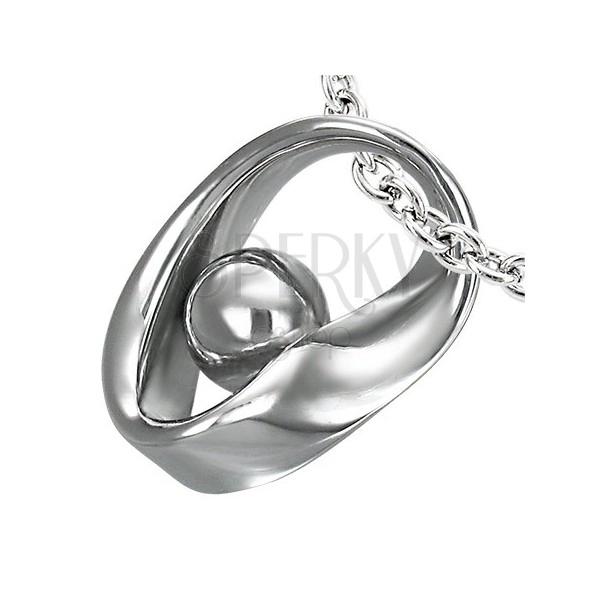 Stainless steel pendant - curved loop, ball