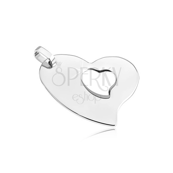 Steel pendant - asymmetric heart with heart cut