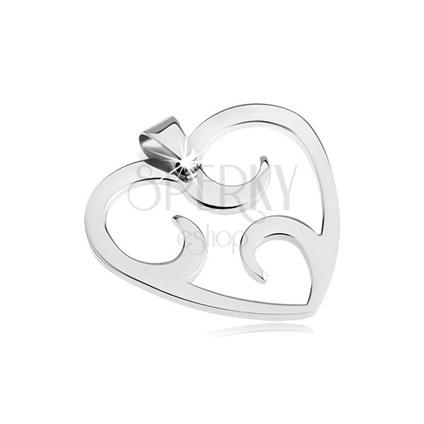 Steel pendant - heart cut with arcs inside it